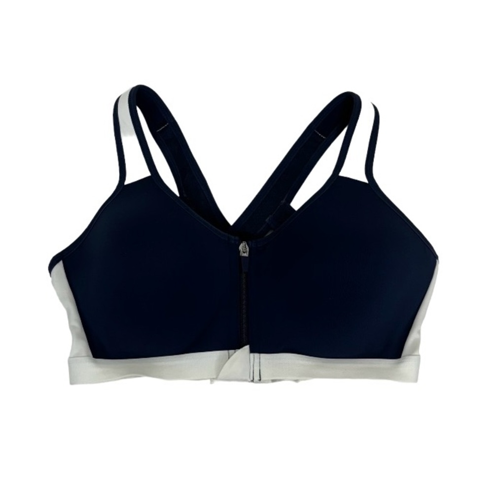 Energy Zone Navy Blue & White Zipper Front Adjustable Back Sports Bra Size Large